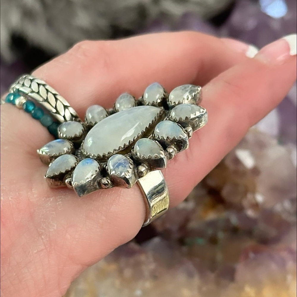 Rainbow Moonstone Statement Adjustable Sterling S… - image 7